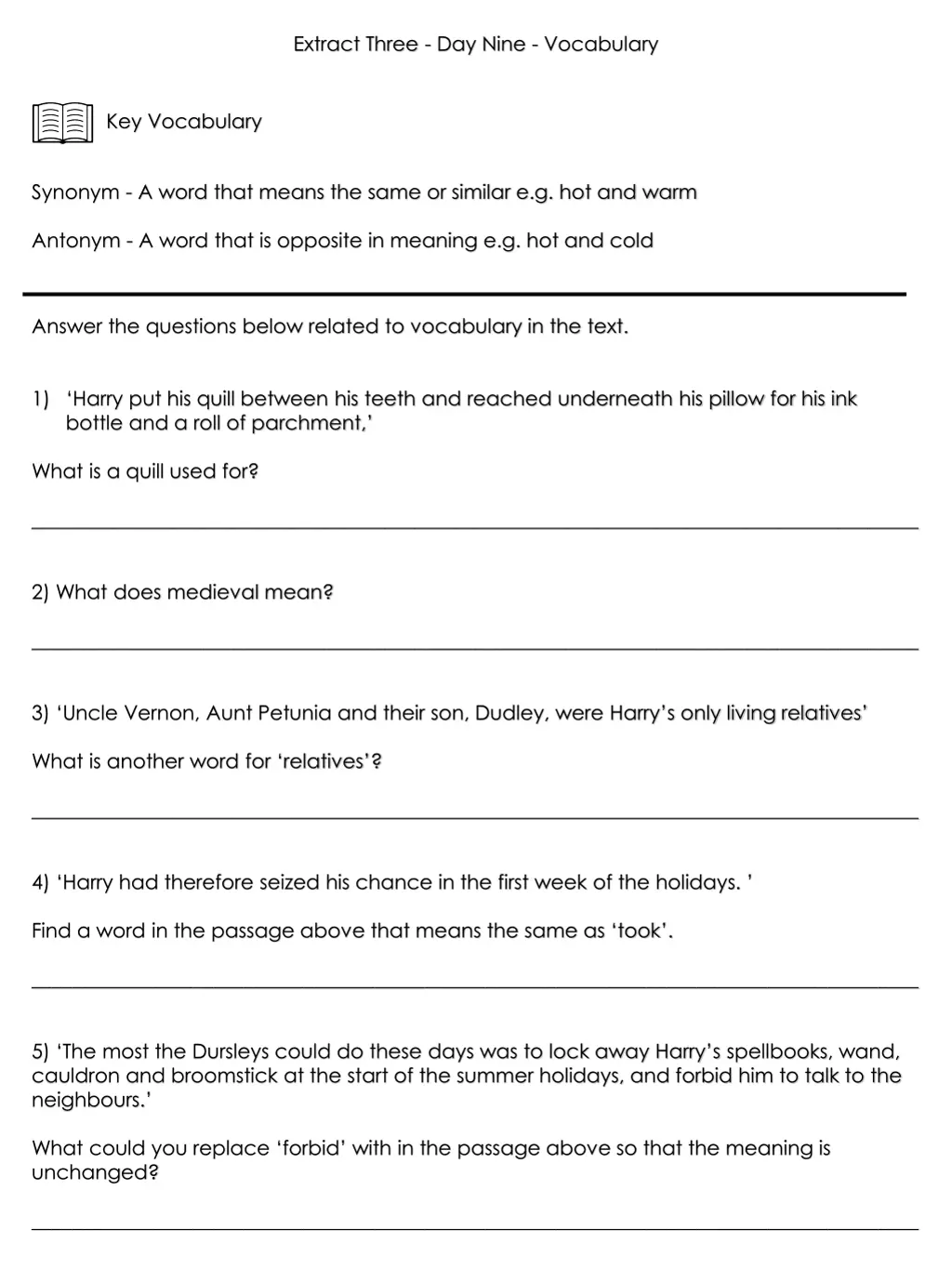 extract three day nine vocabulary