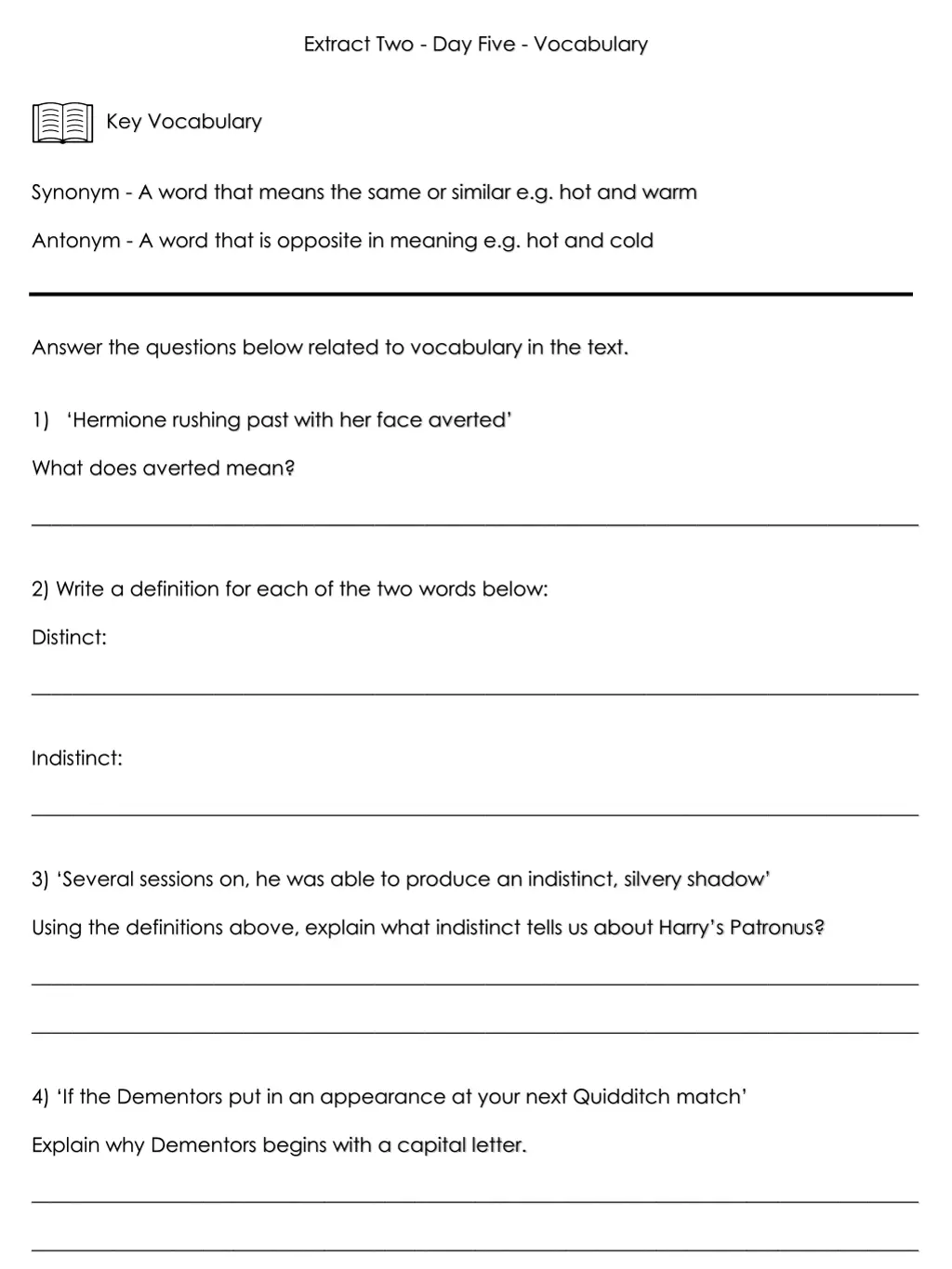 extract two day five vocabulary