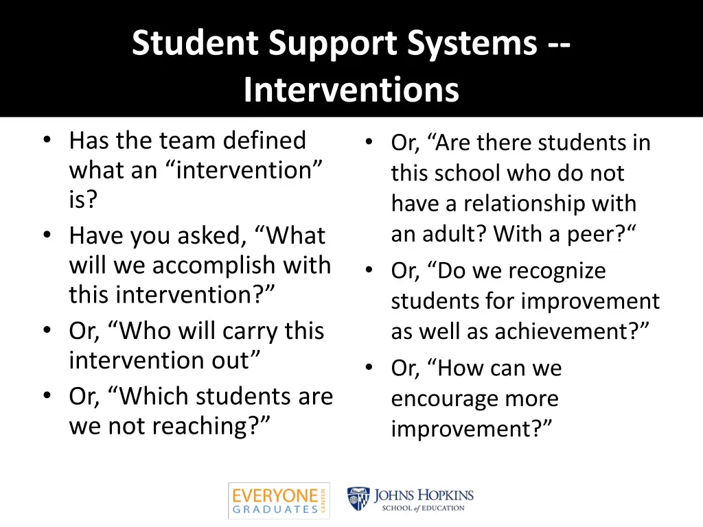 student support systems interventions