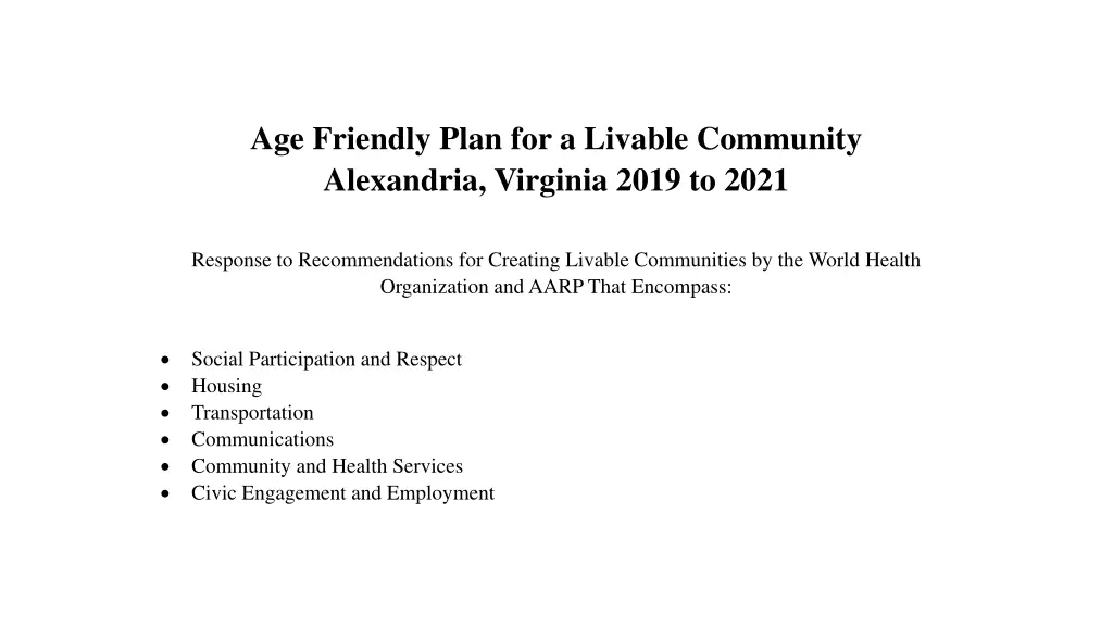 age friendly plan for a livable community