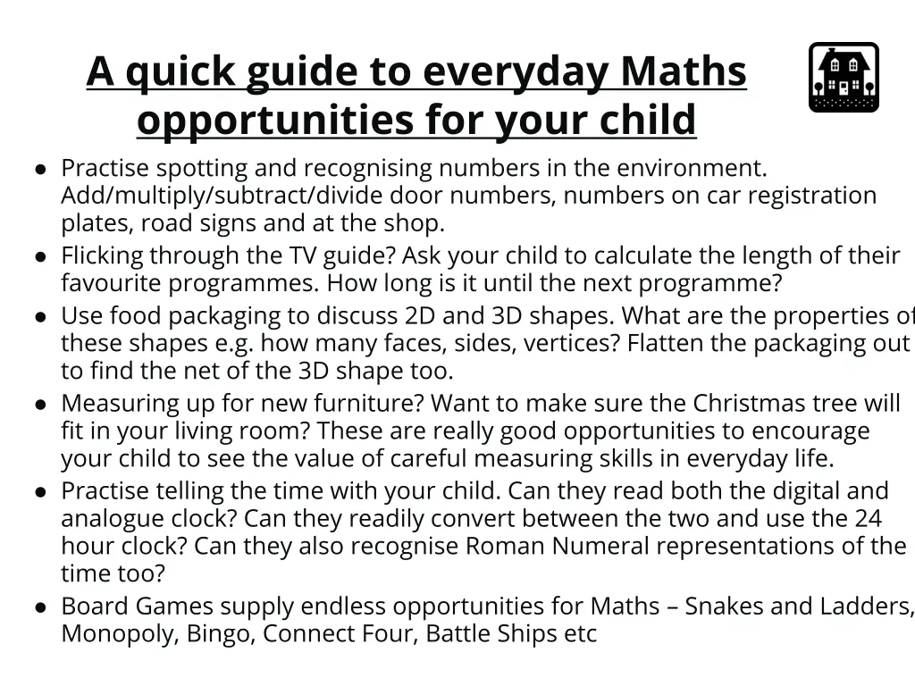 a quick guide to everyday maths opportunities