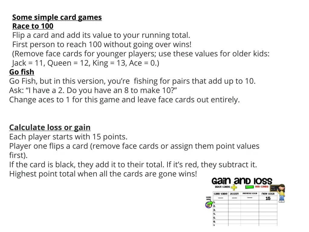 some simple card games race to 100 flip a card