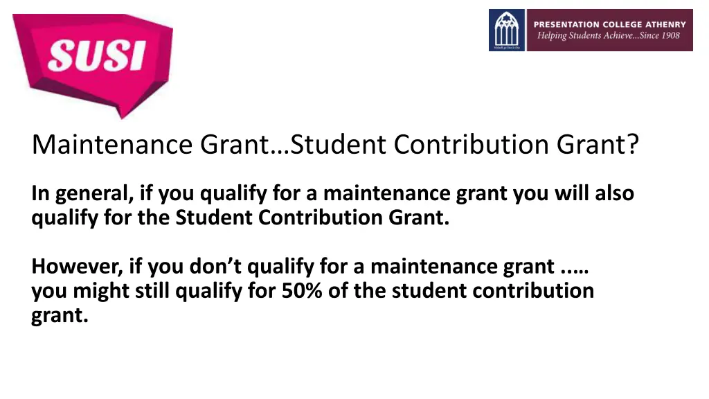 maintenance grant student contribution grant