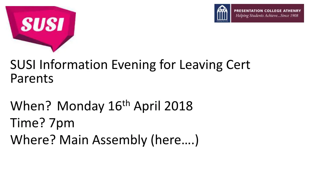 susi information evening for leaving cert parents