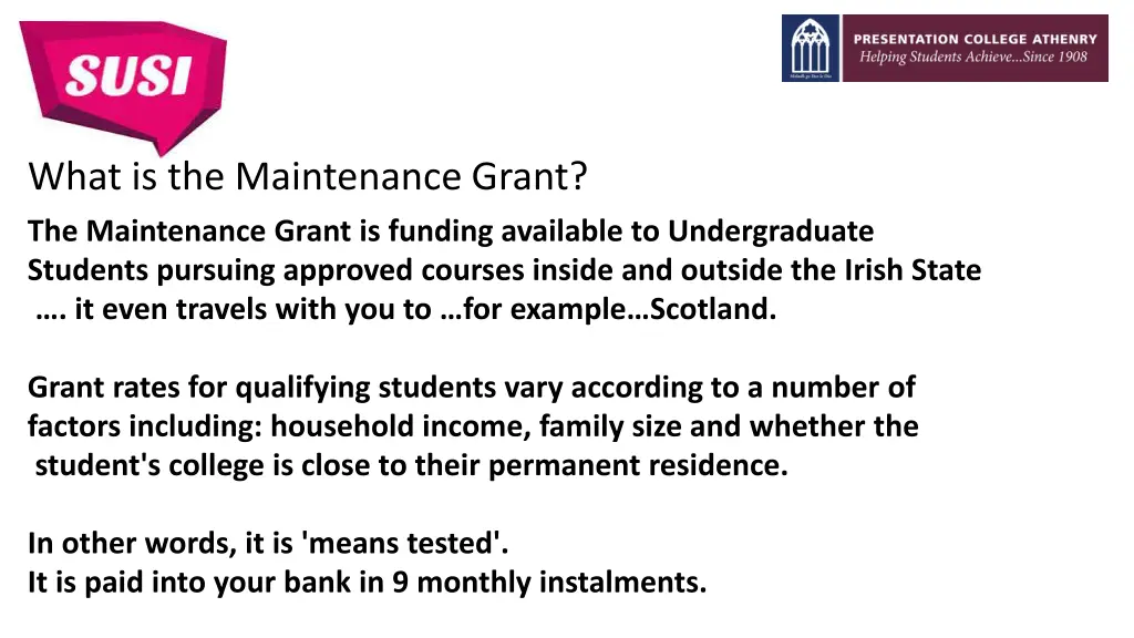 what is the maintenance grant the maintenance