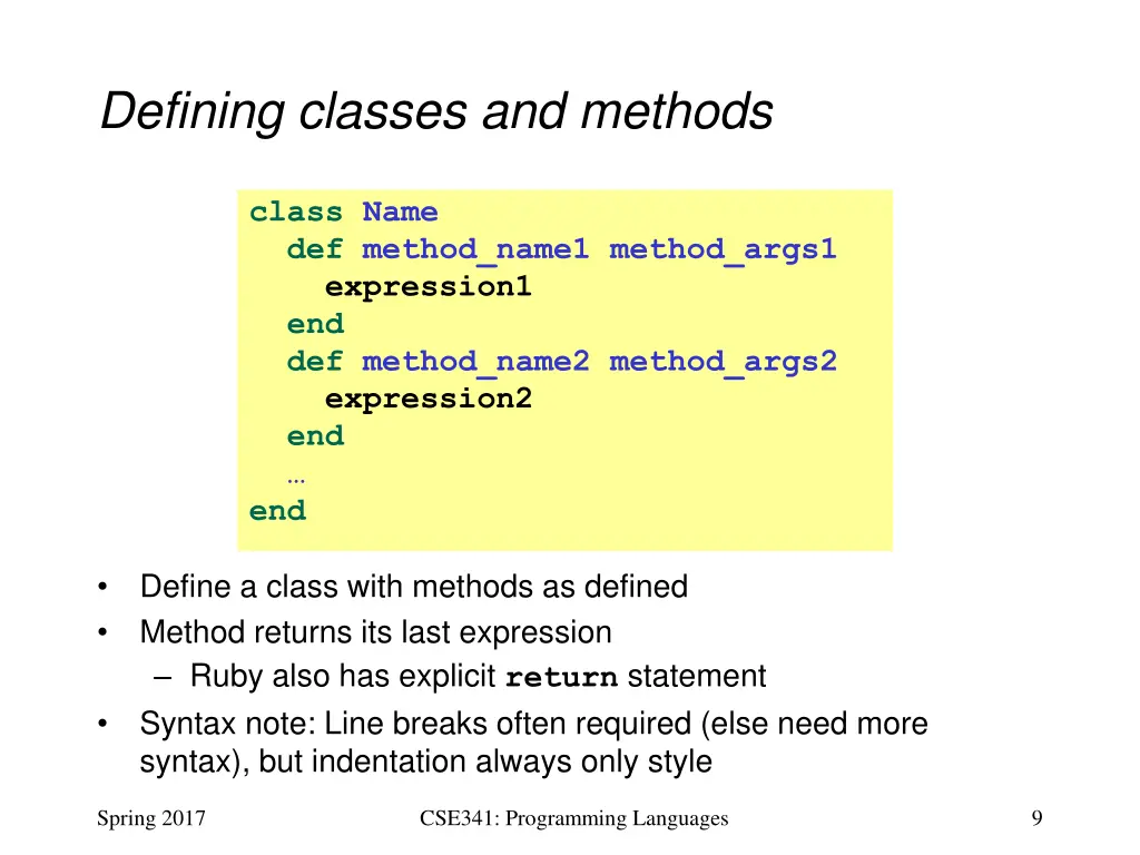 defining classes and methods