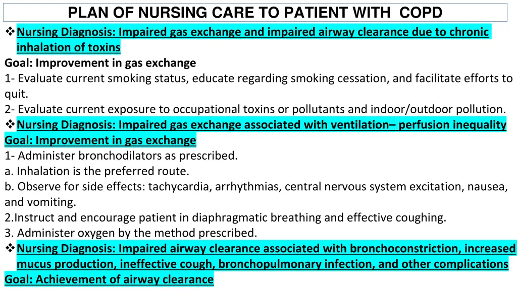 plan of nursing care to patient with copd nursing