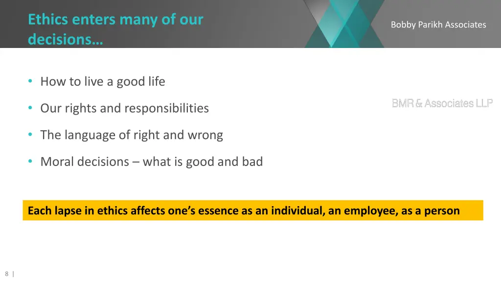 ethics enters many of our decisions