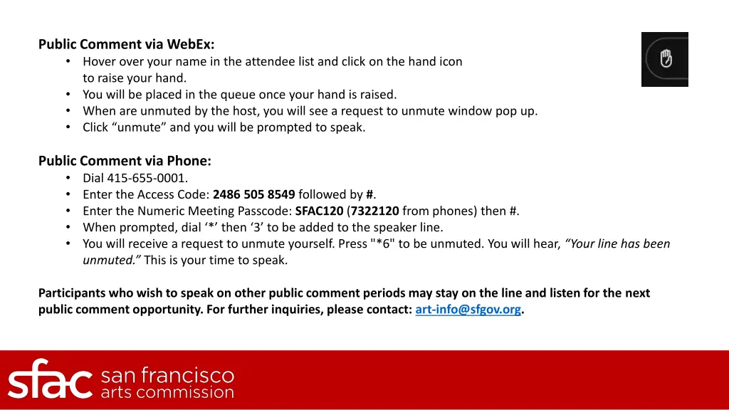 public comment via webex hover over your name
