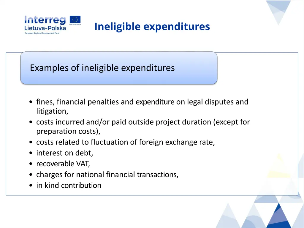 ineligible expenditures
