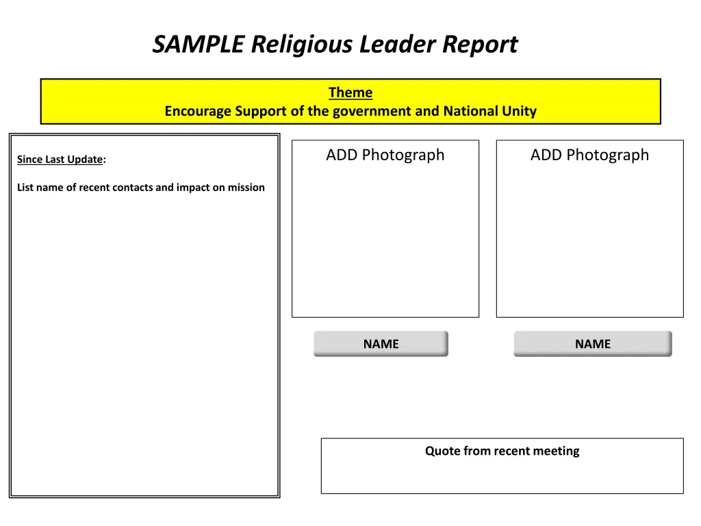 sample religious leader report