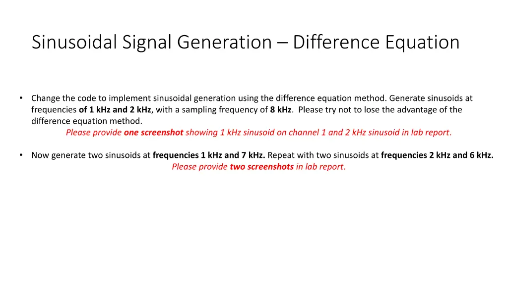 sinusoidal signal generation difference equation