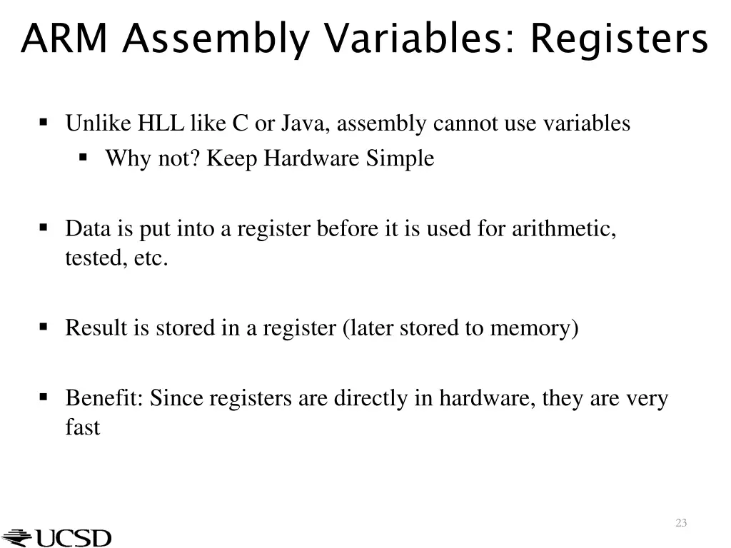 arm assembly variables registers