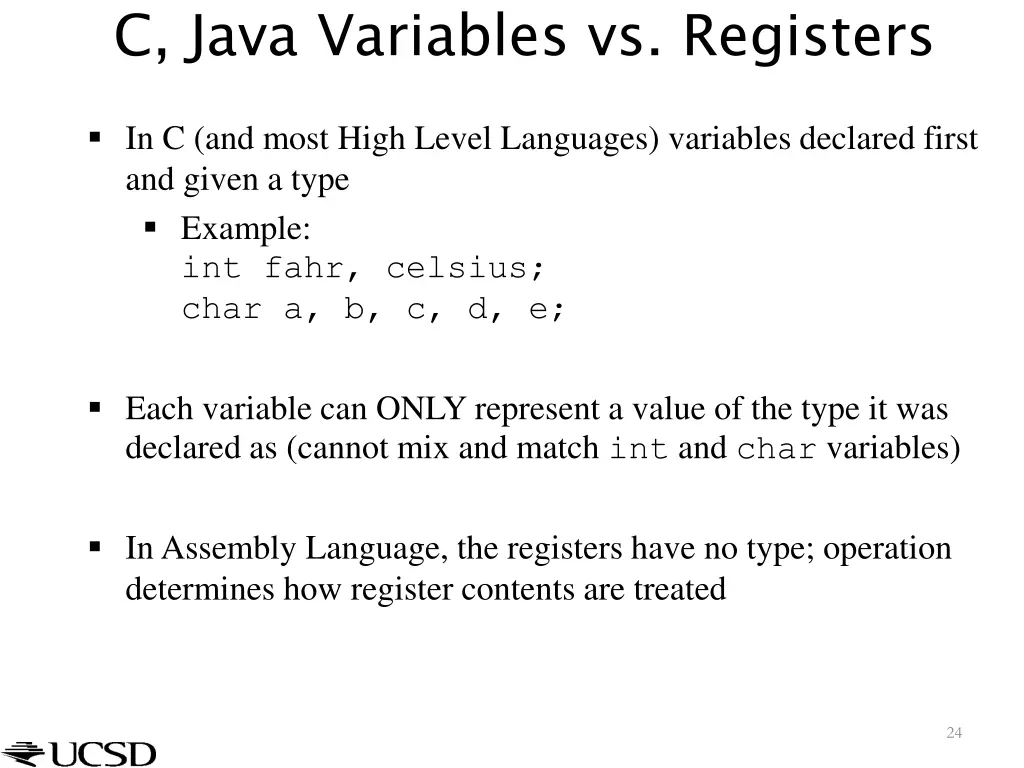 c java variables vs registers