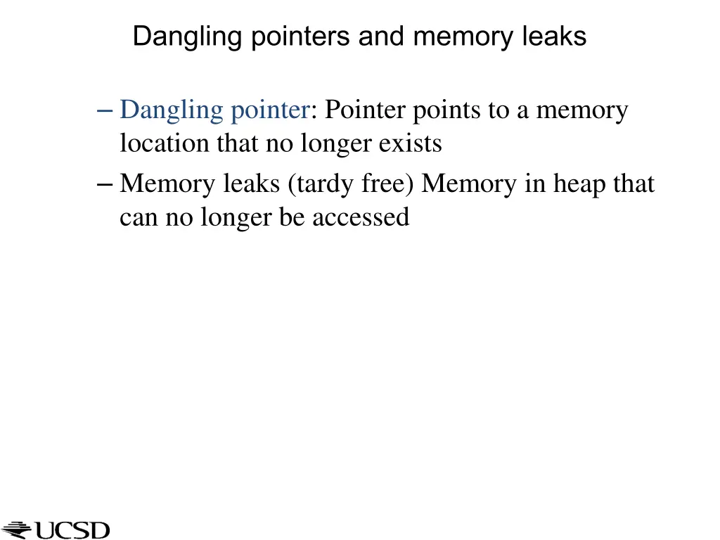 dangling pointers and memory leaks