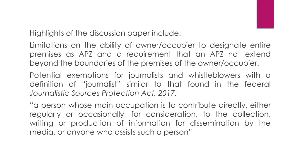 highlights of the discussion paper include