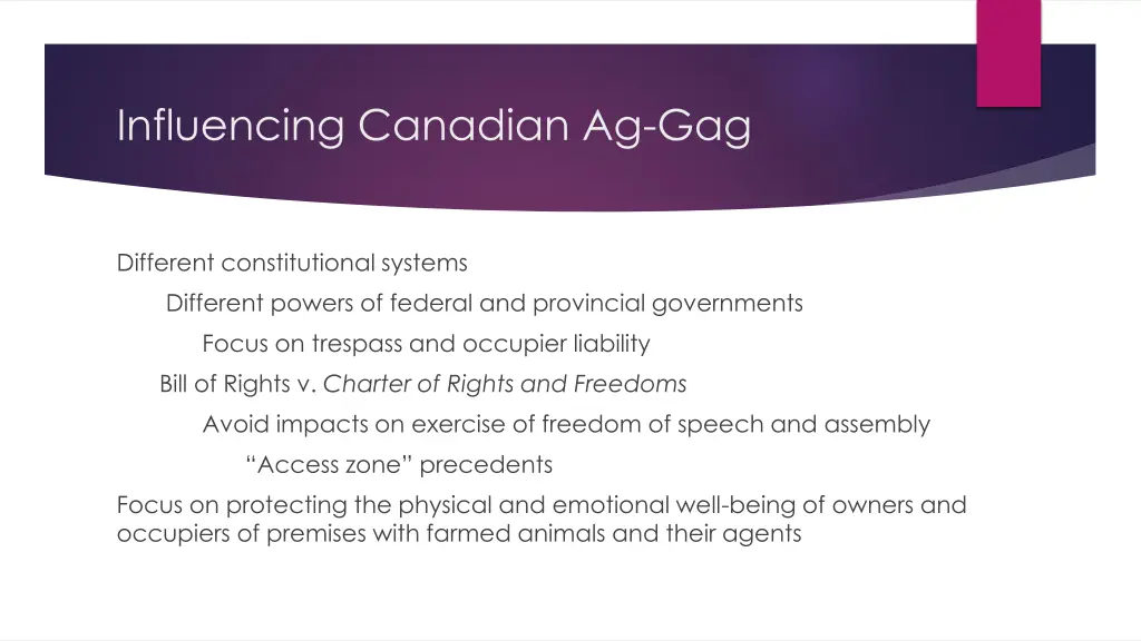 influencing canadian ag gag