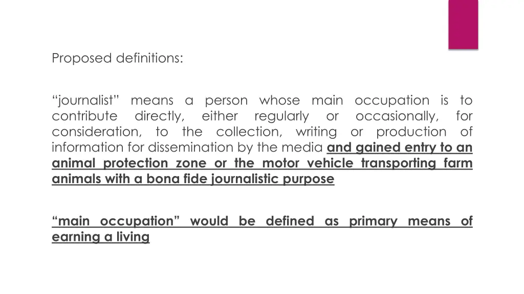 proposed definitions