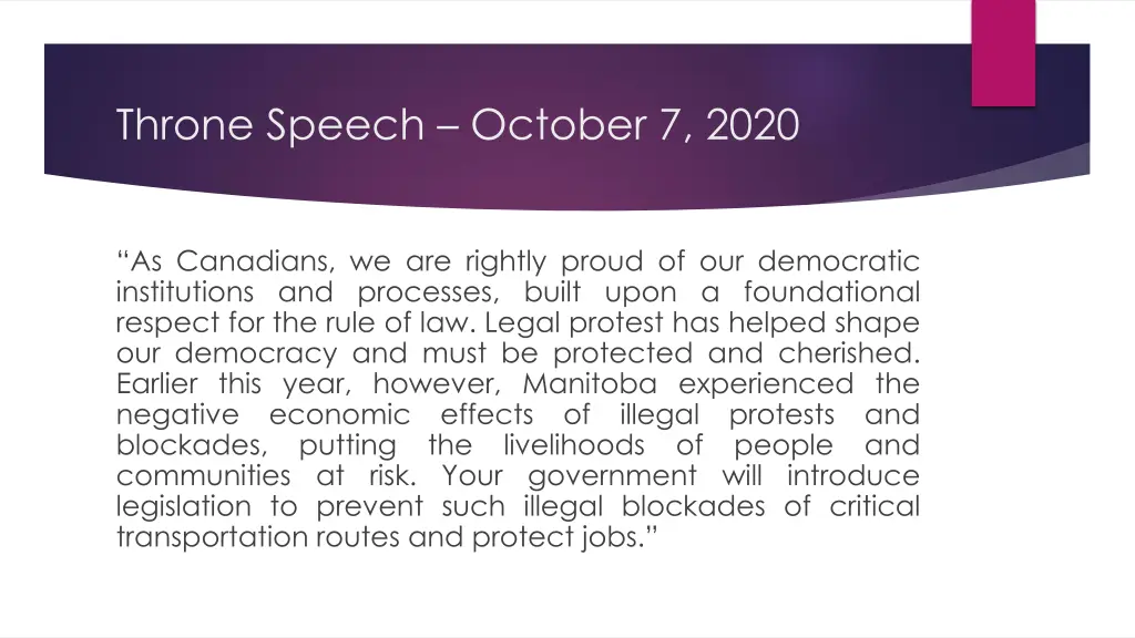 throne speech october 7 2020
