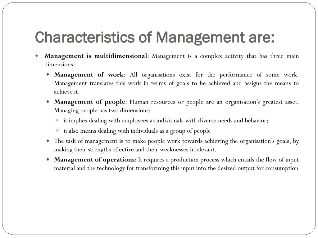 characteristics of management are characteristics