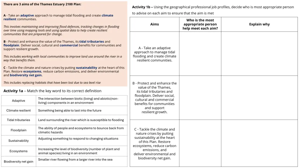 there are 3 aims of the thames estuary 2100 plan