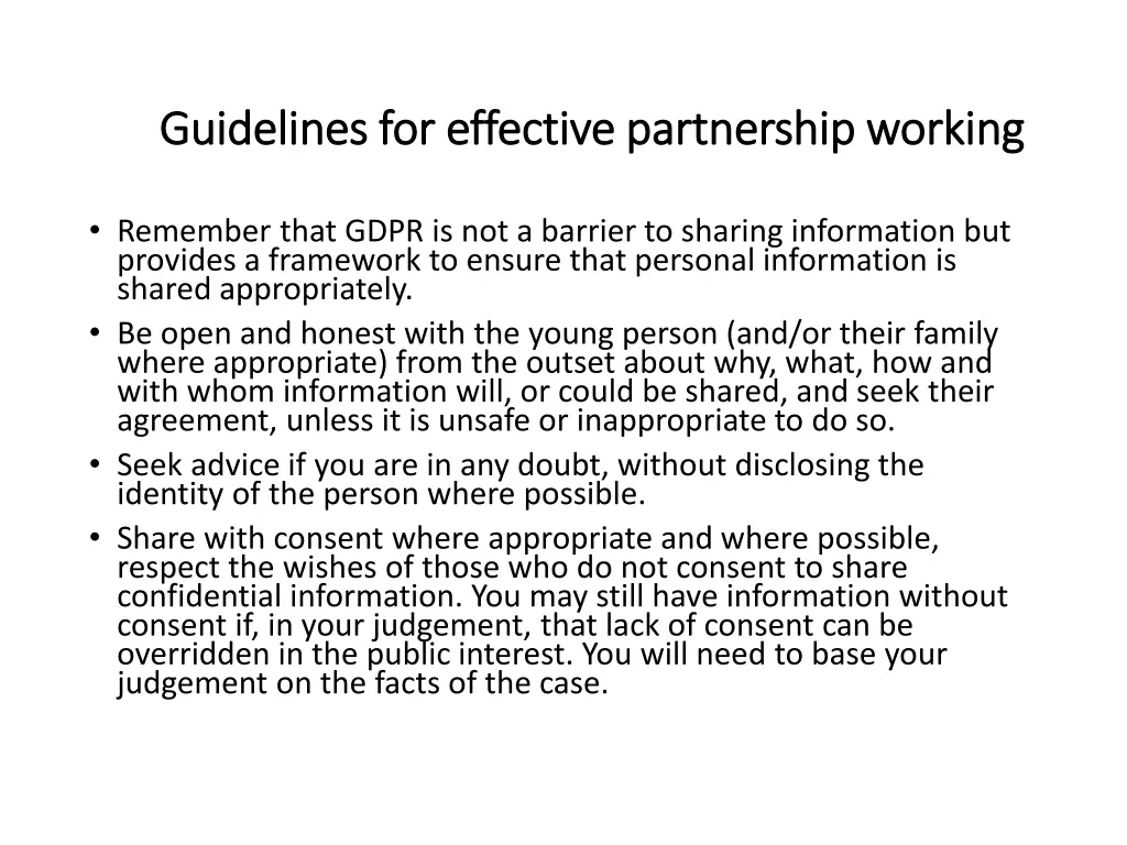 guidelines for effective partnership working