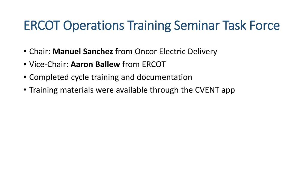 ercot operations training seminar task force
