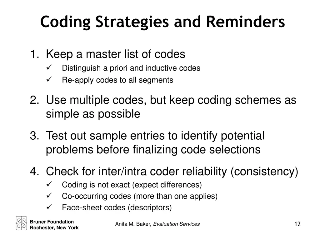 coding strategies and reminders