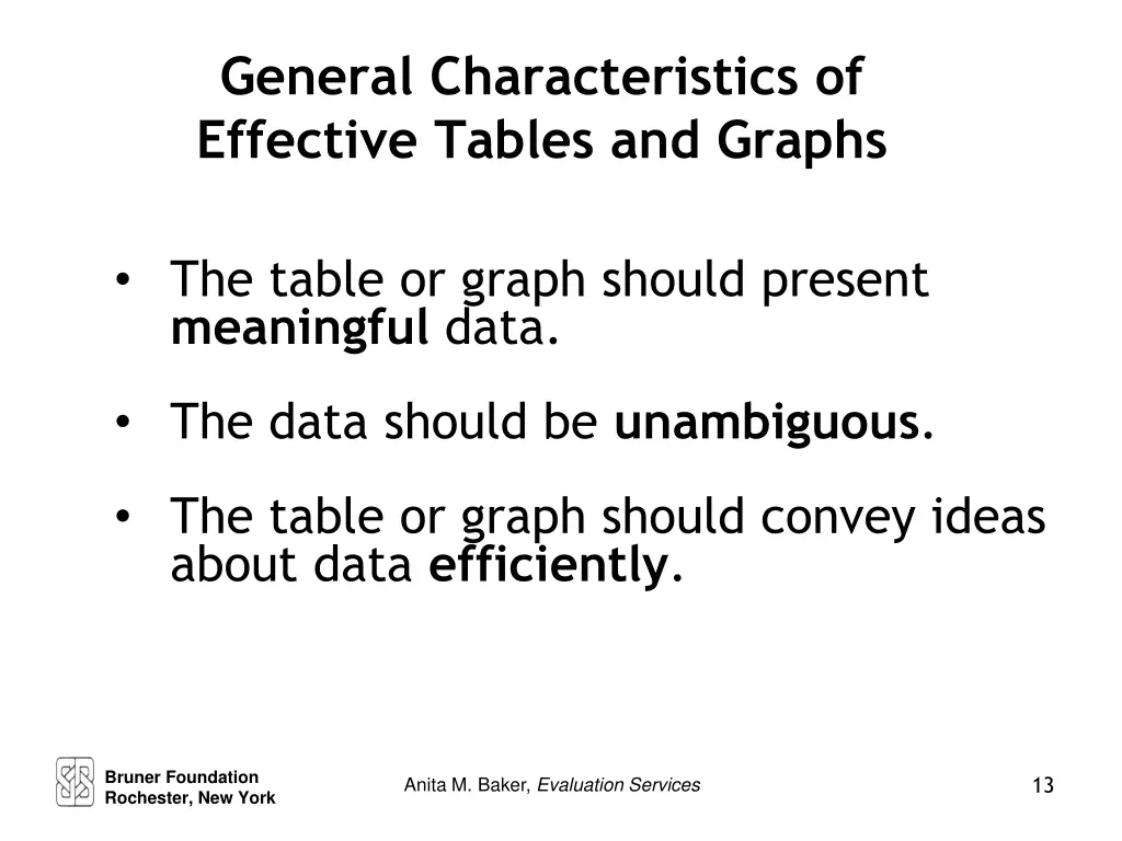 general characteristics of effective tables