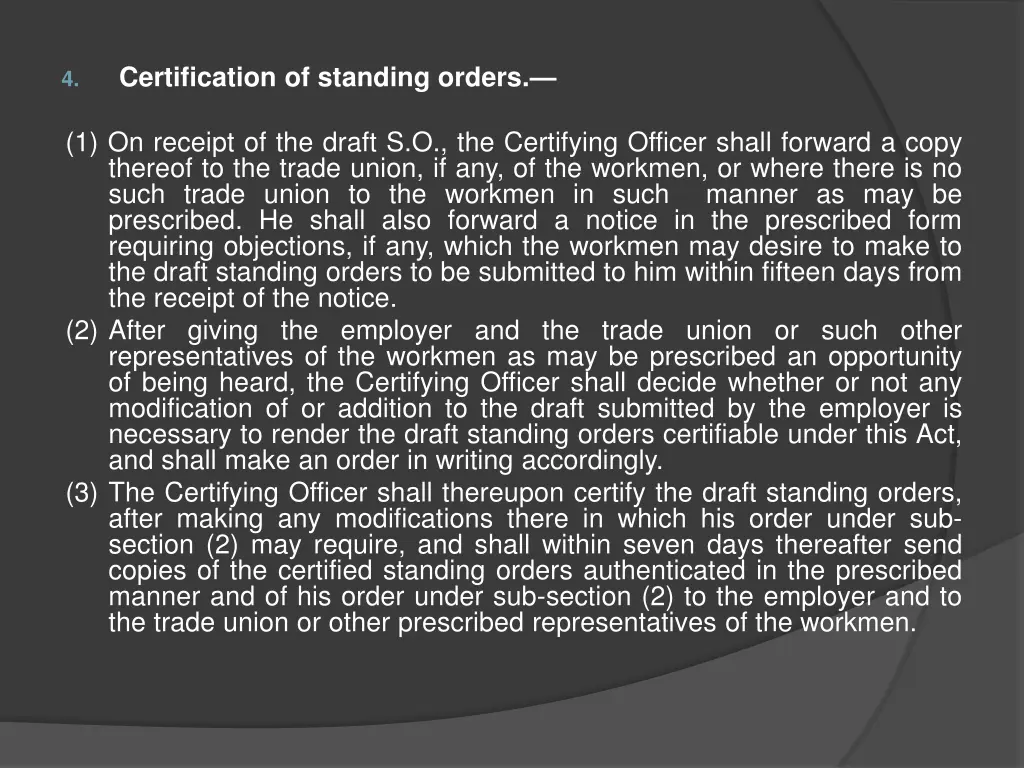 certification of standing orders