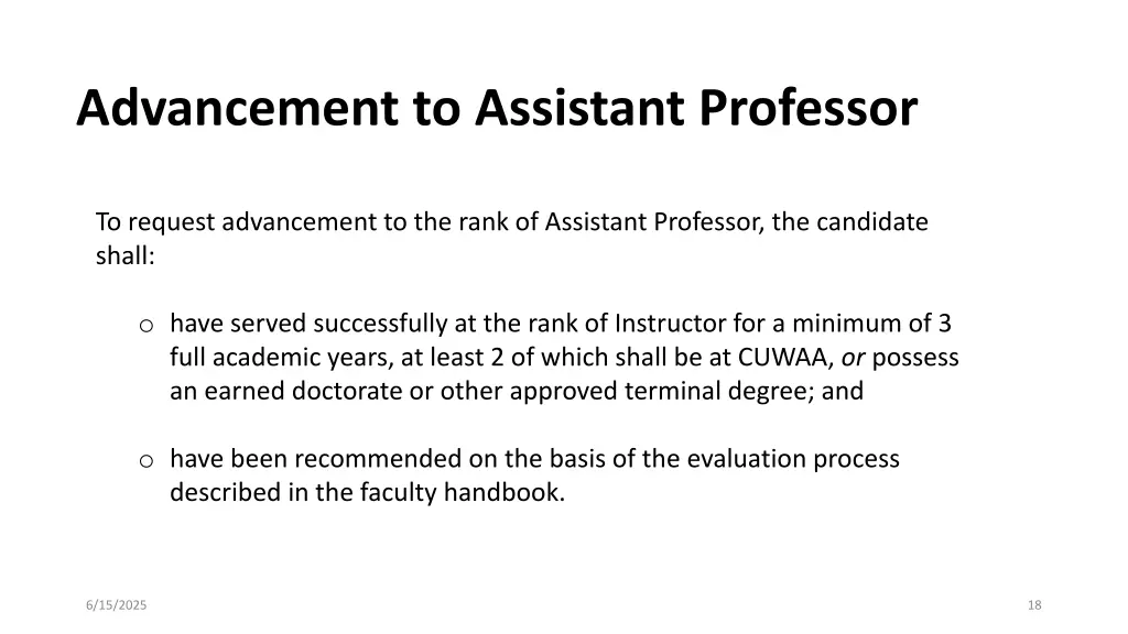 advancement to assistant professor