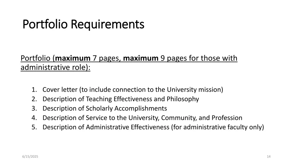 portfolio requirements portfolio requirements