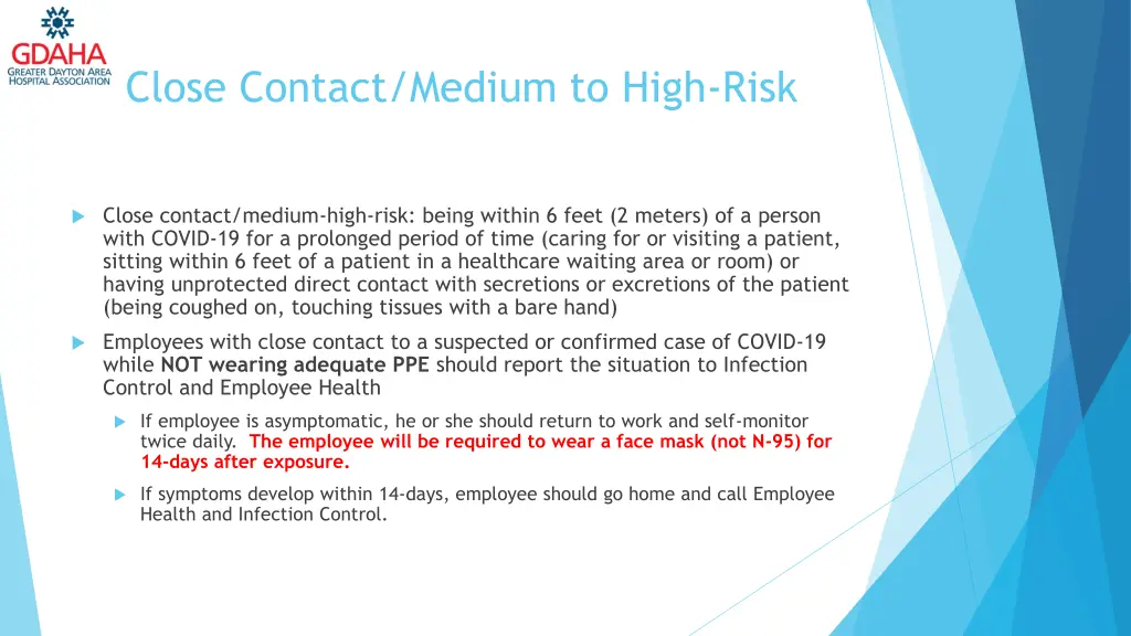 close contact medium to high risk