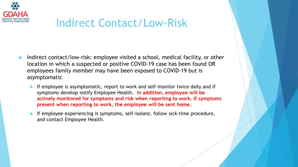 indirect contact low risk