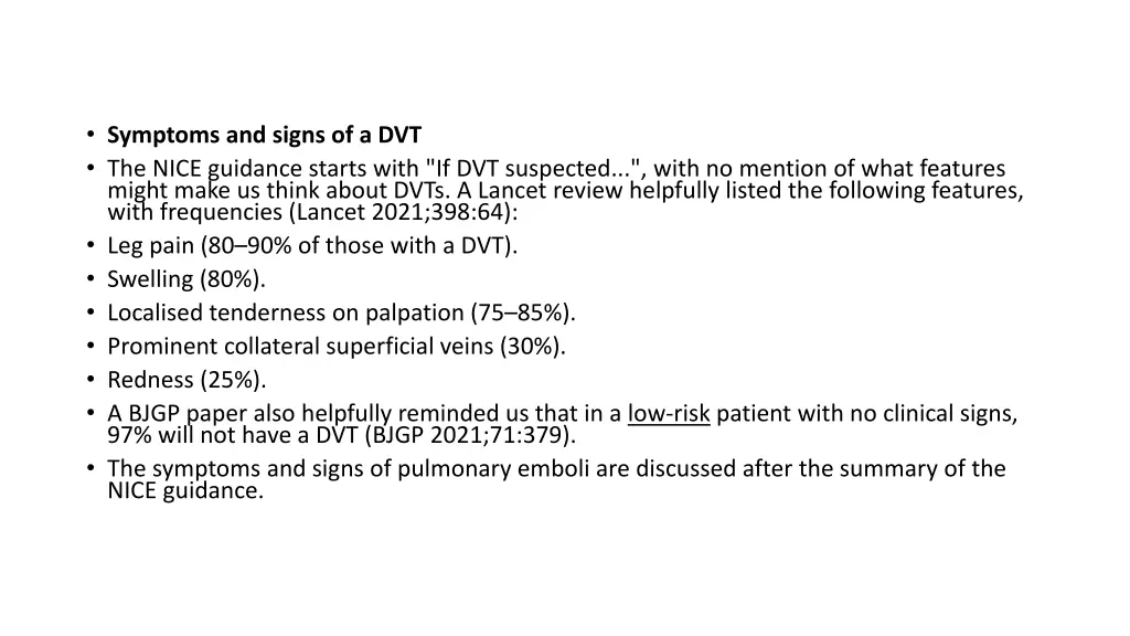 symptoms and signs of a dvt the nice guidance