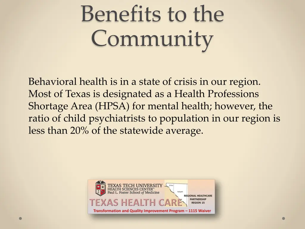 benefits to the community