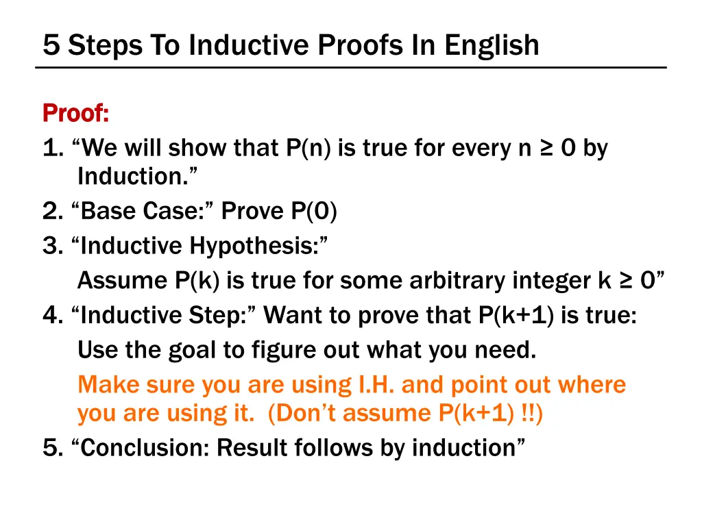 5 steps to inductive proofs in english 1