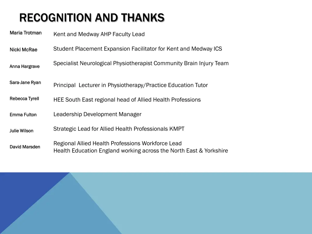 recognition and thanks