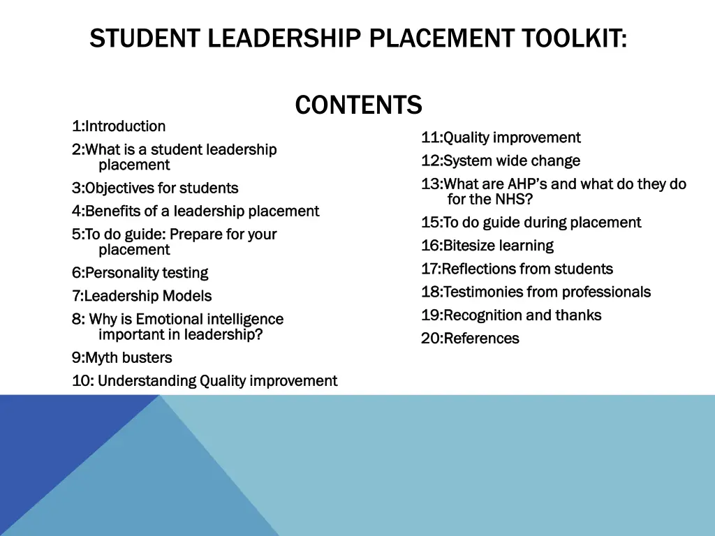 student leadership placement toolkit