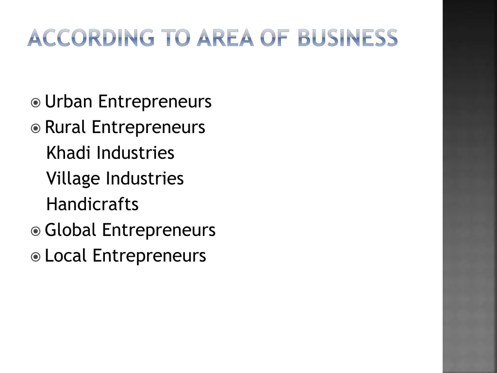 according to area of business