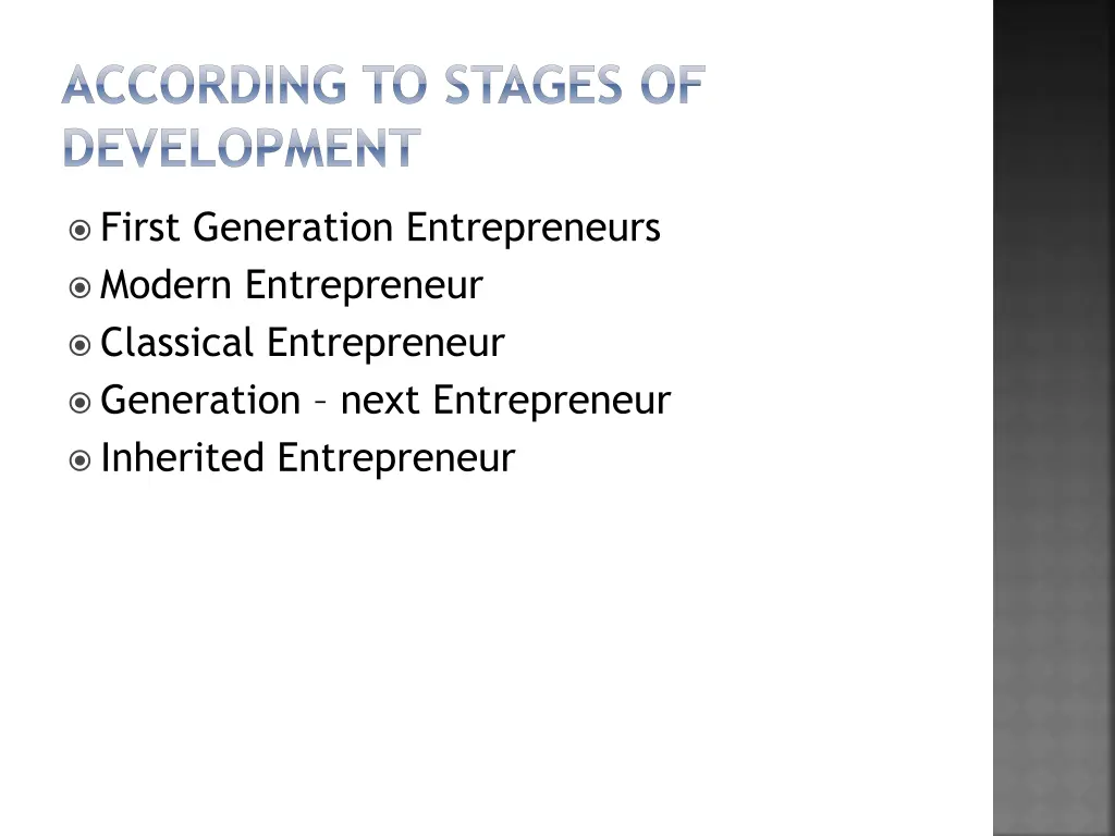 according to stages of development