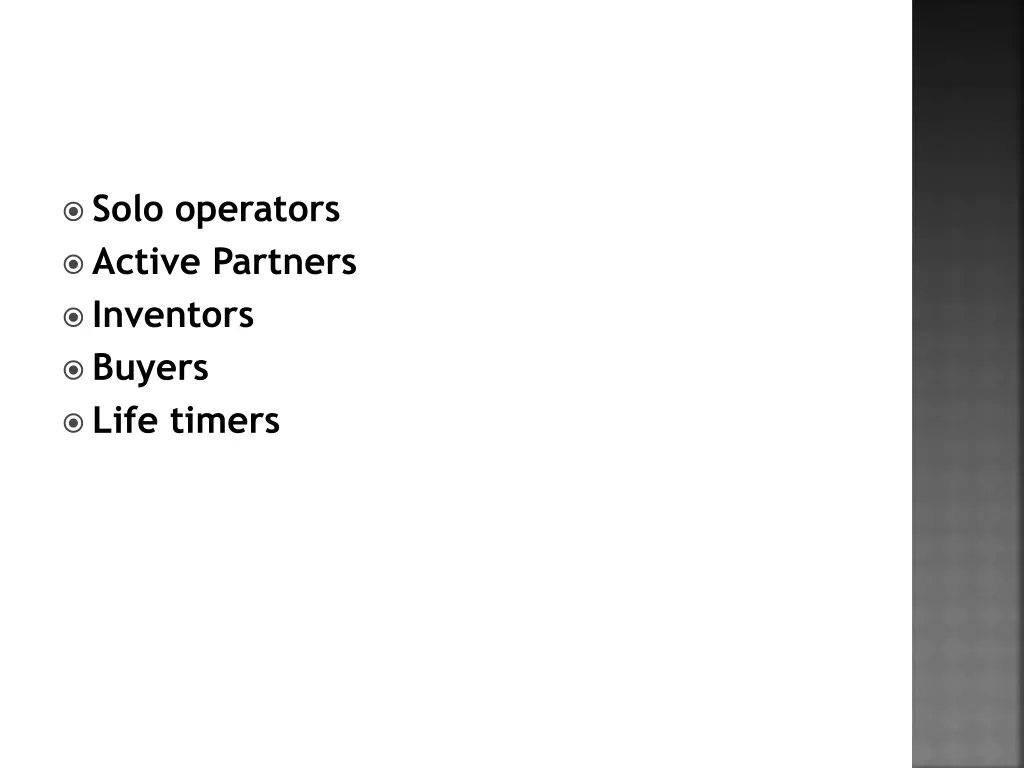 solo operators active partners inventors buyers