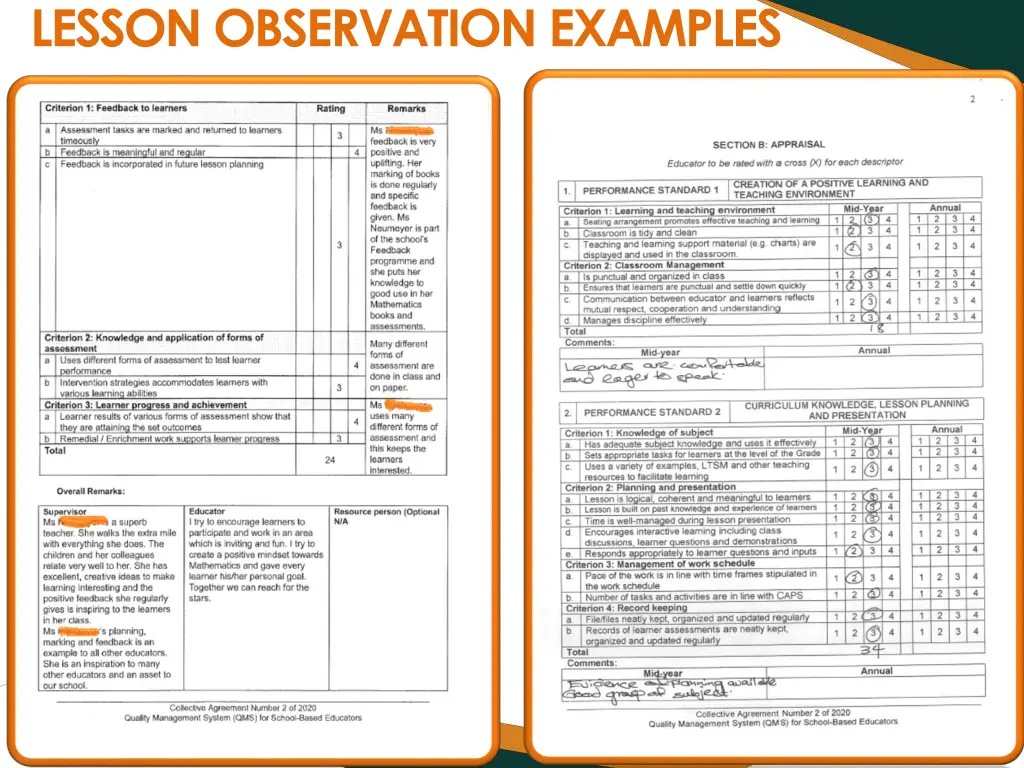 lesson observation examples