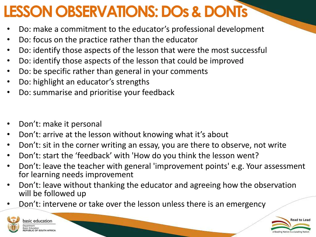 lesson observations dos donts do make