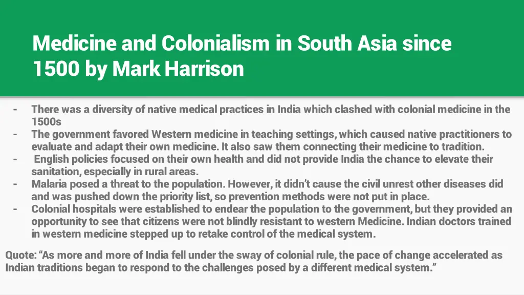 medicine and colonialism in south asia since 1500