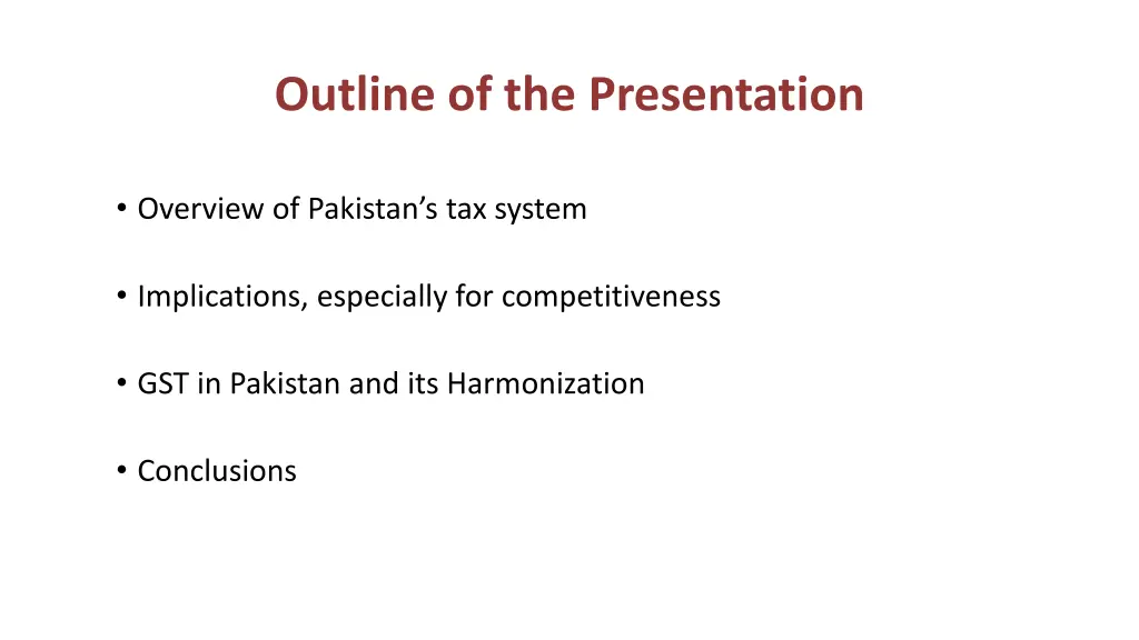 outline of the presentation