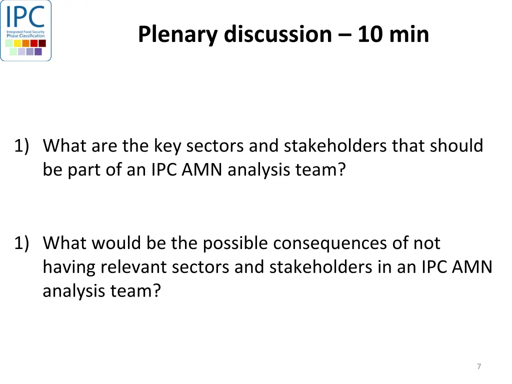 plenary discussion 10 min