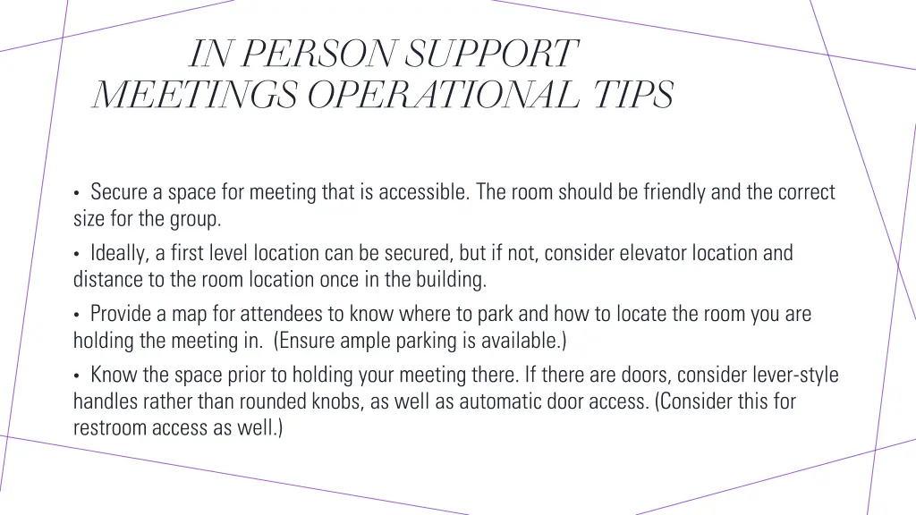 in person support meetings operational tips