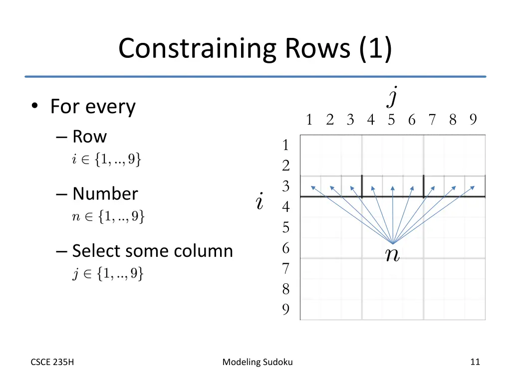 constraining rows 1