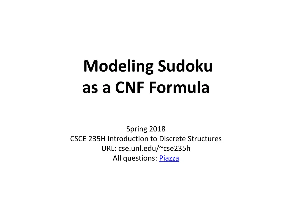 modeling sudoku as a cnf formula